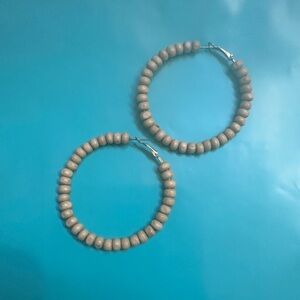 Wooden Beaded Hoop Earrings
